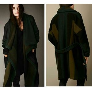 Burberry Brit Green Cherbrooke wool-blend blanket coat belted Sz S RARE!